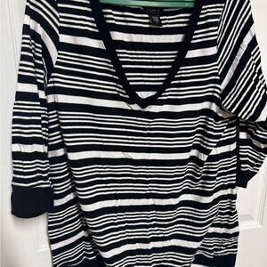 Torrid Black and White Striped V-Neck Top